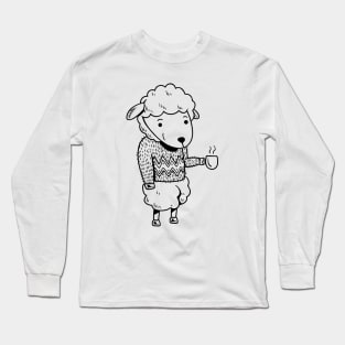 Sheep - Cute sheep drinking coffee Long Sleeve T-Shirt